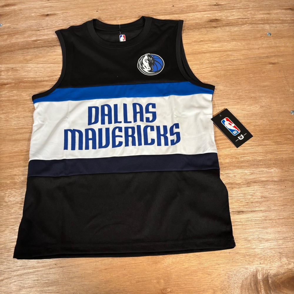 NBA Dallas Mavericks Youth Tank Top Large 14-16 Black Blue White Colorblock NWT